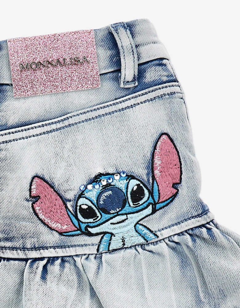 Girls Bleached Denim Stitch Skirt in Blue