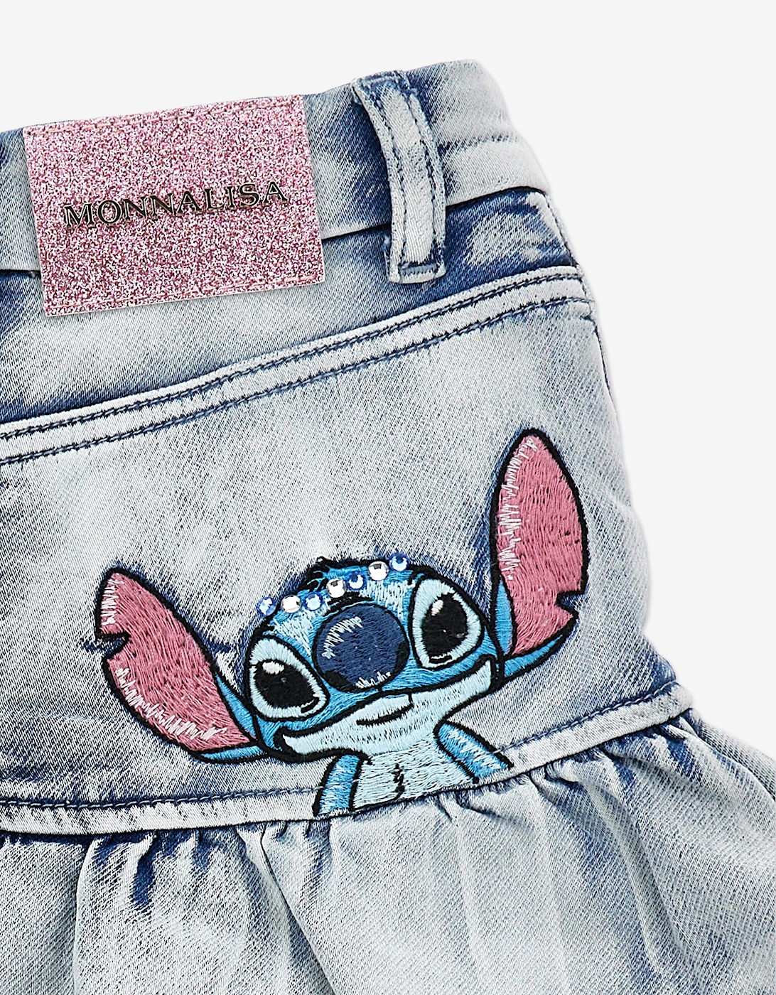 Girls Bleached Denim Stitch Skirt in Blue