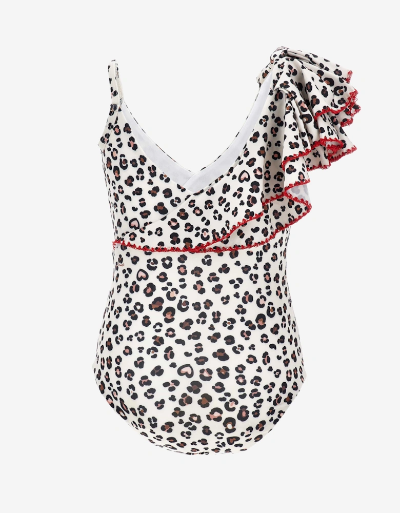 Girls Leopard Print Swimsuit in Beige