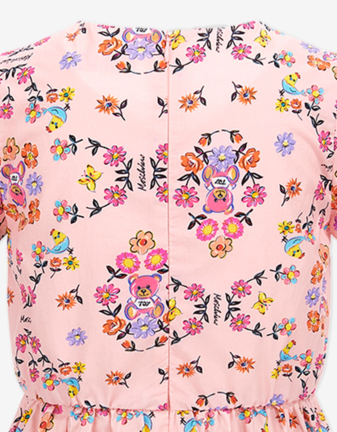 Girls Cotton Flower Print Dress in Pink