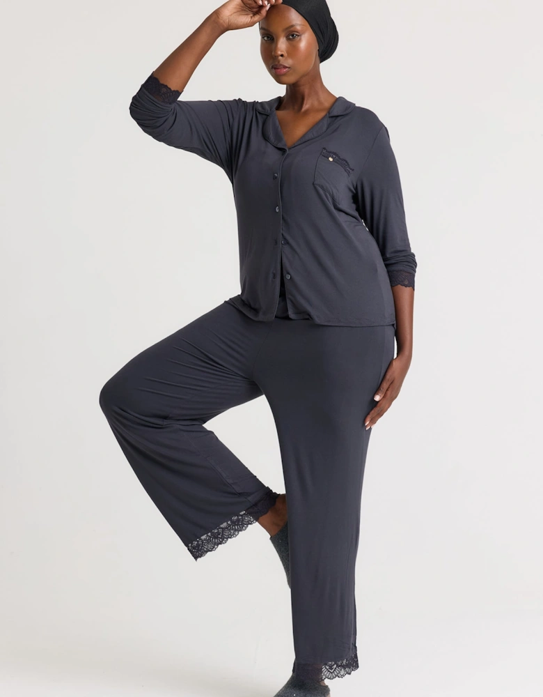 Bamboo Lace Long Pyjama Set in Raven