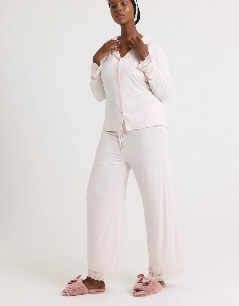 Bamboo Lace Long Pyjama Set in Powder Puff