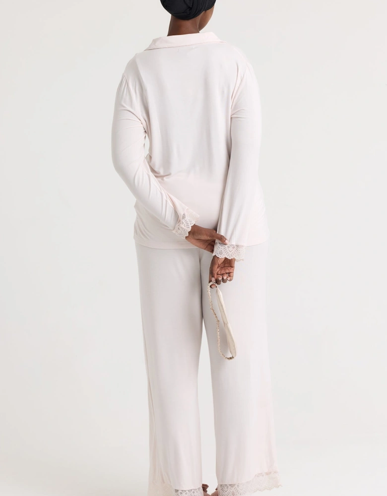 Bamboo Lace Long Pyjama Set in Powder Puff