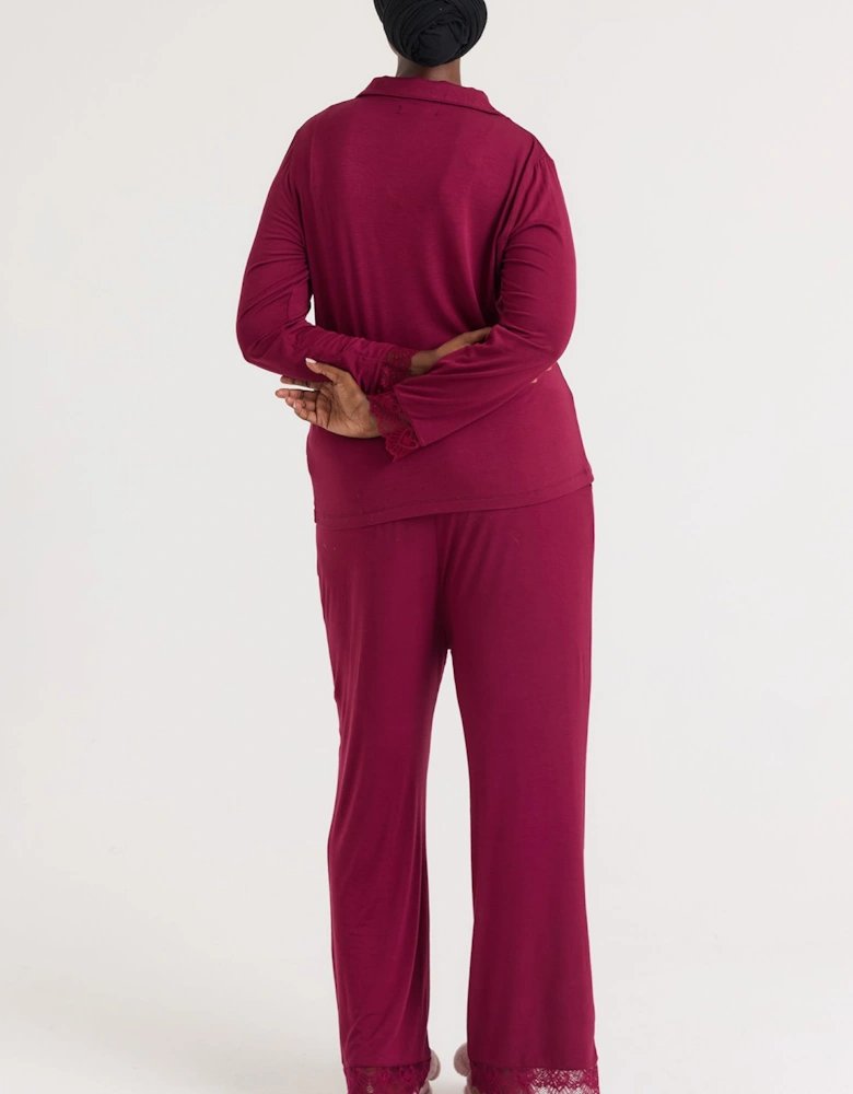 Bamboo Lace Long Pyjama Set in Bordeaux
