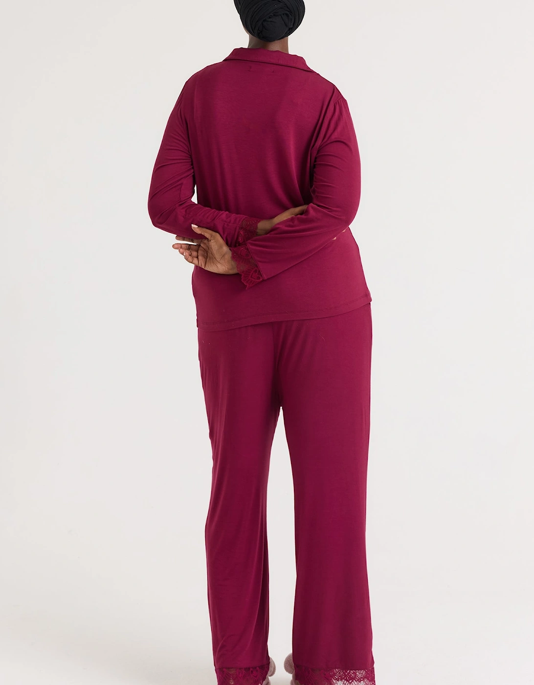 Bamboo Lace Long Pyjama Set in Bordeaux