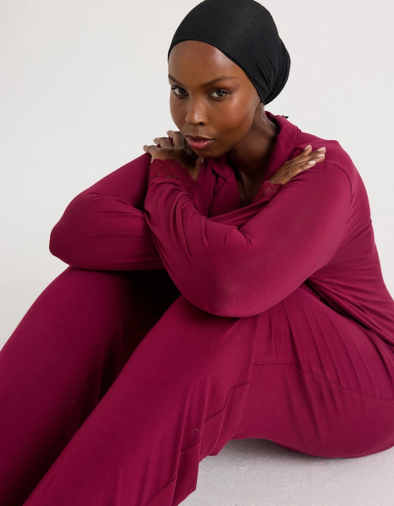 Bamboo Lace Long Pyjama Set in Bordeaux