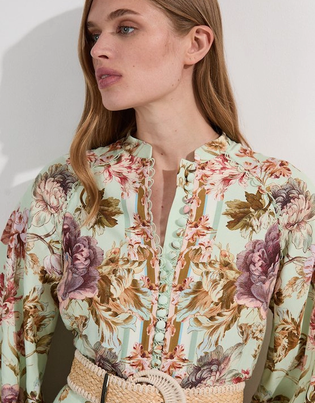 Floral Placed Embroidery Organdie Woven Midi Dress