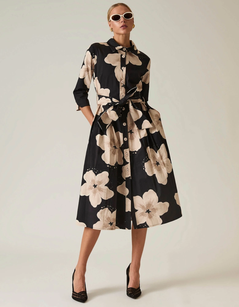 Black Flower Cotton Dress