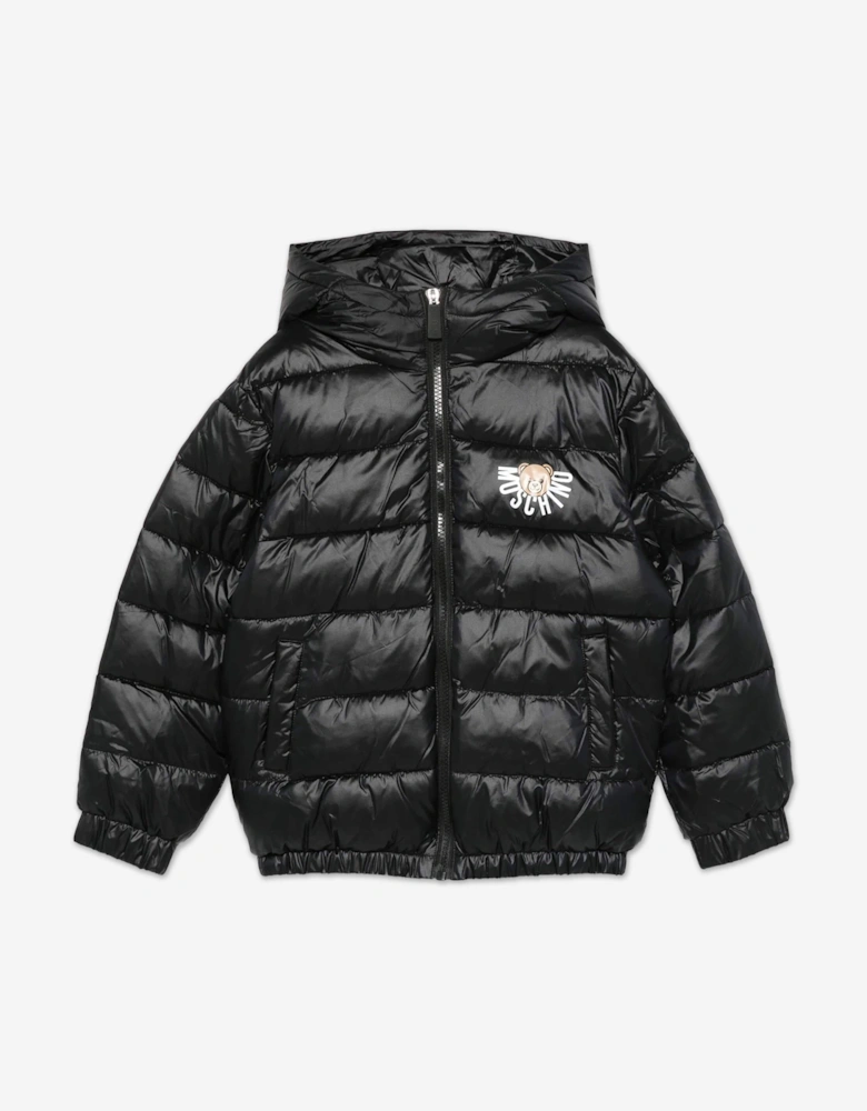 Kids Bear Logo Puffer Jacket in Black