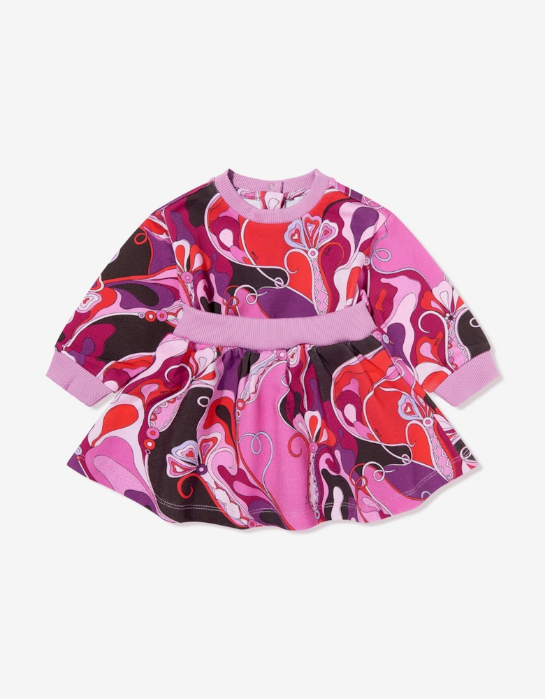 Baby Girls Orchidee Print Sweater Dress in Pink