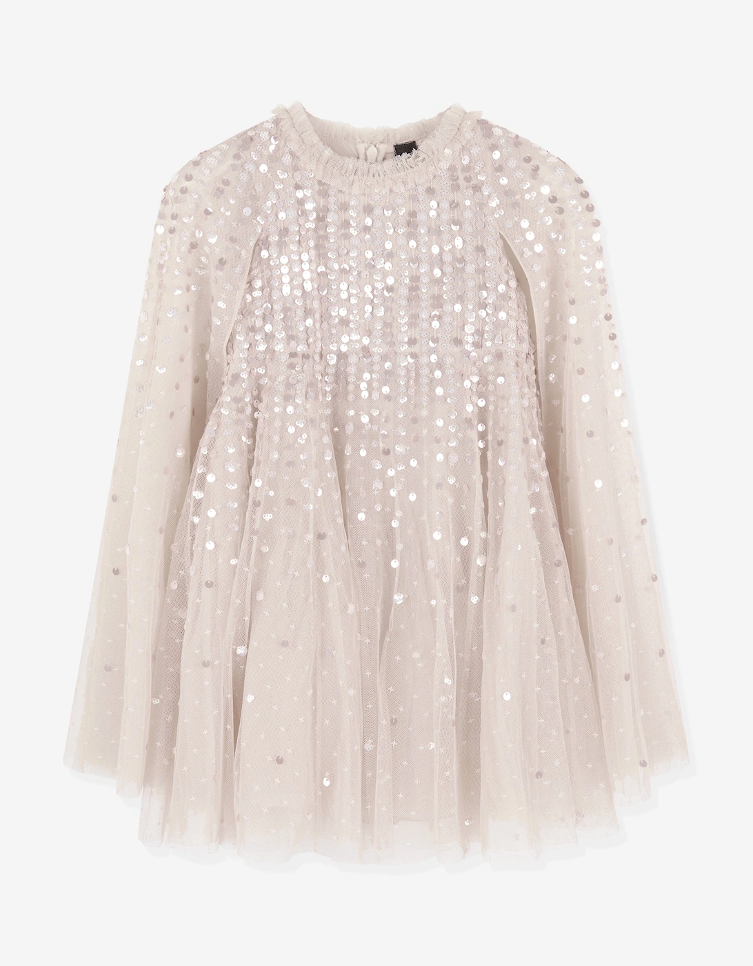 Girls Moonlight Sequin Cape Dress in Ivory, 5 of 4