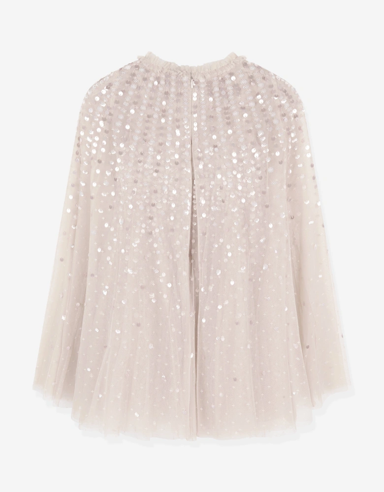 Girls Moonlight Sequin Cape Dress in Ivory