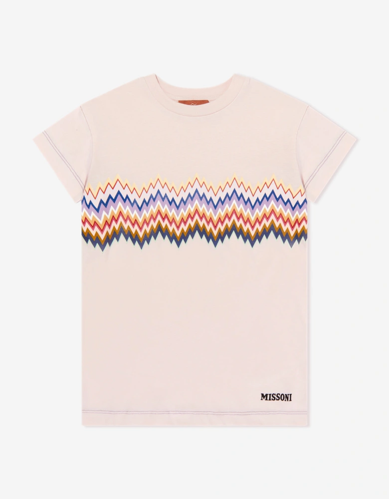 Girls Zigzag Jersey Dress in Pink