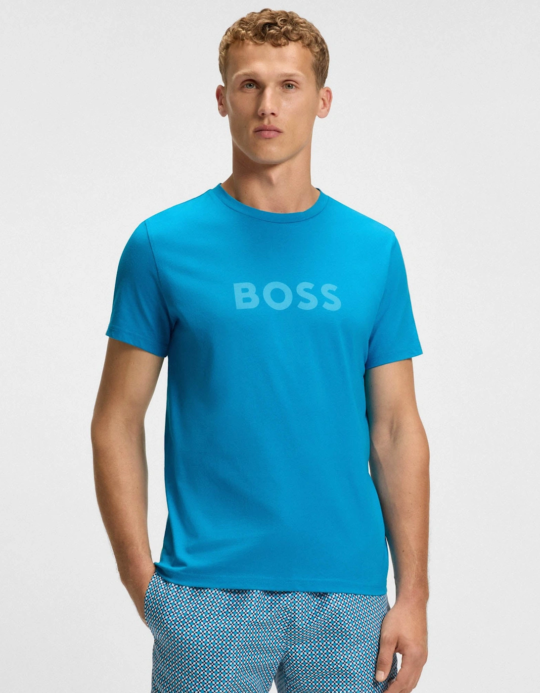 BOSS Orange RN Mens Relaxed Fit T-Shirt With Contrast Logo - Turquoise/Aqua 443, 3 of 2