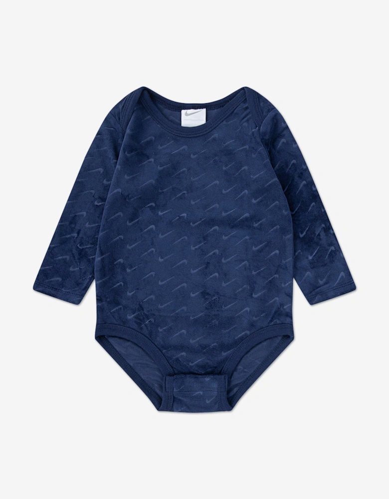 Baby 3 Piece Velour Swoosh Bodysuit Set in Navy