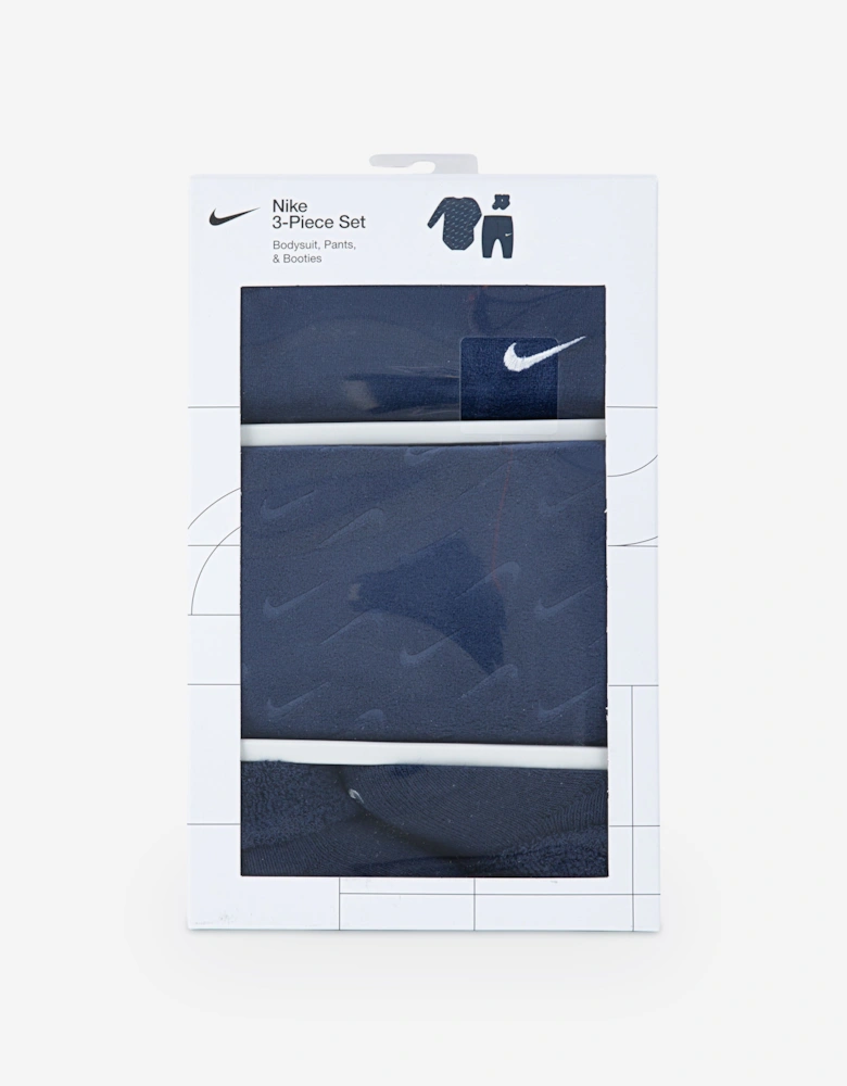 Baby 3 Piece Velour Swoosh Bodysuit Set in Navy