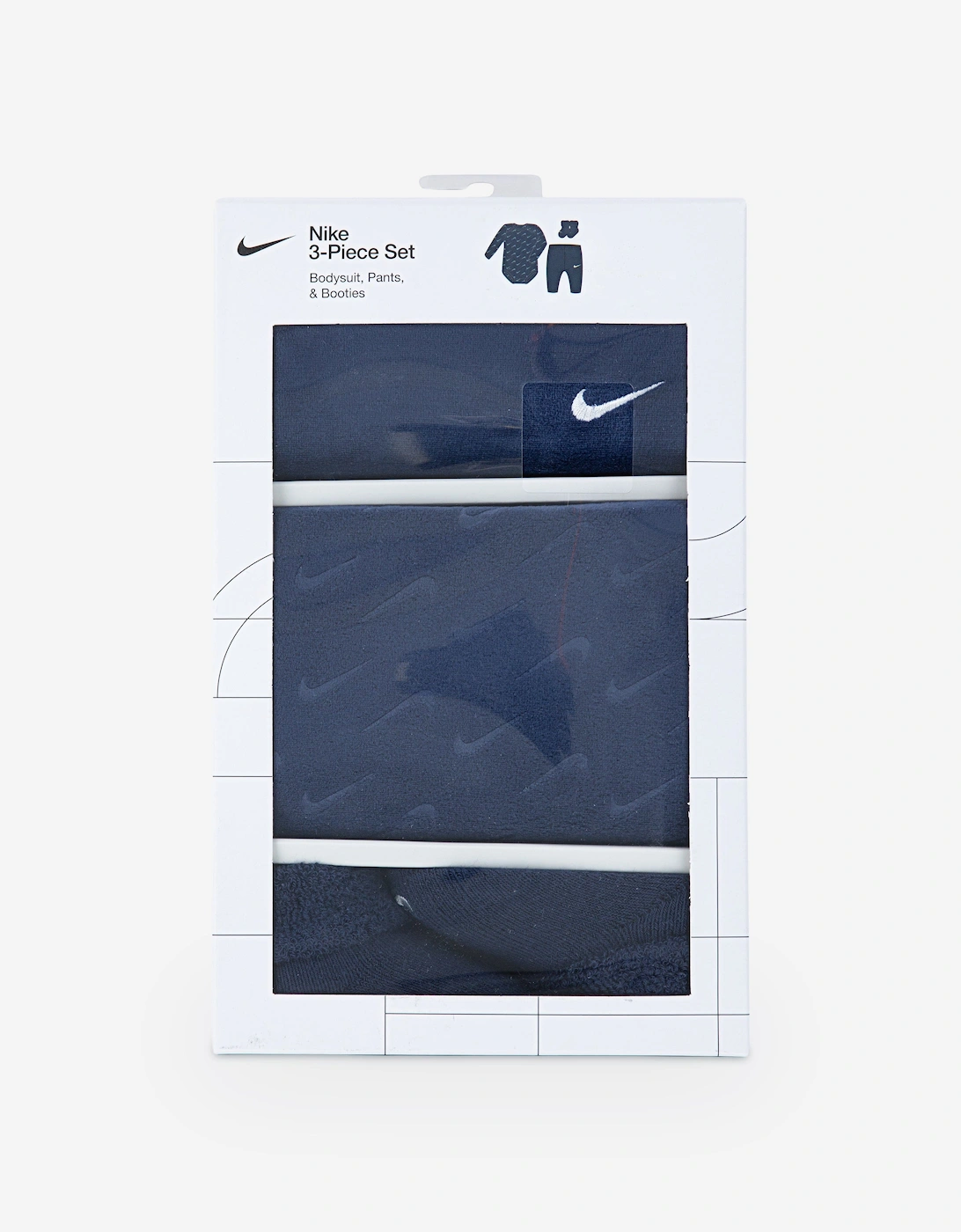 Baby 3 Piece Velour Swoosh Bodysuit Set in Navy