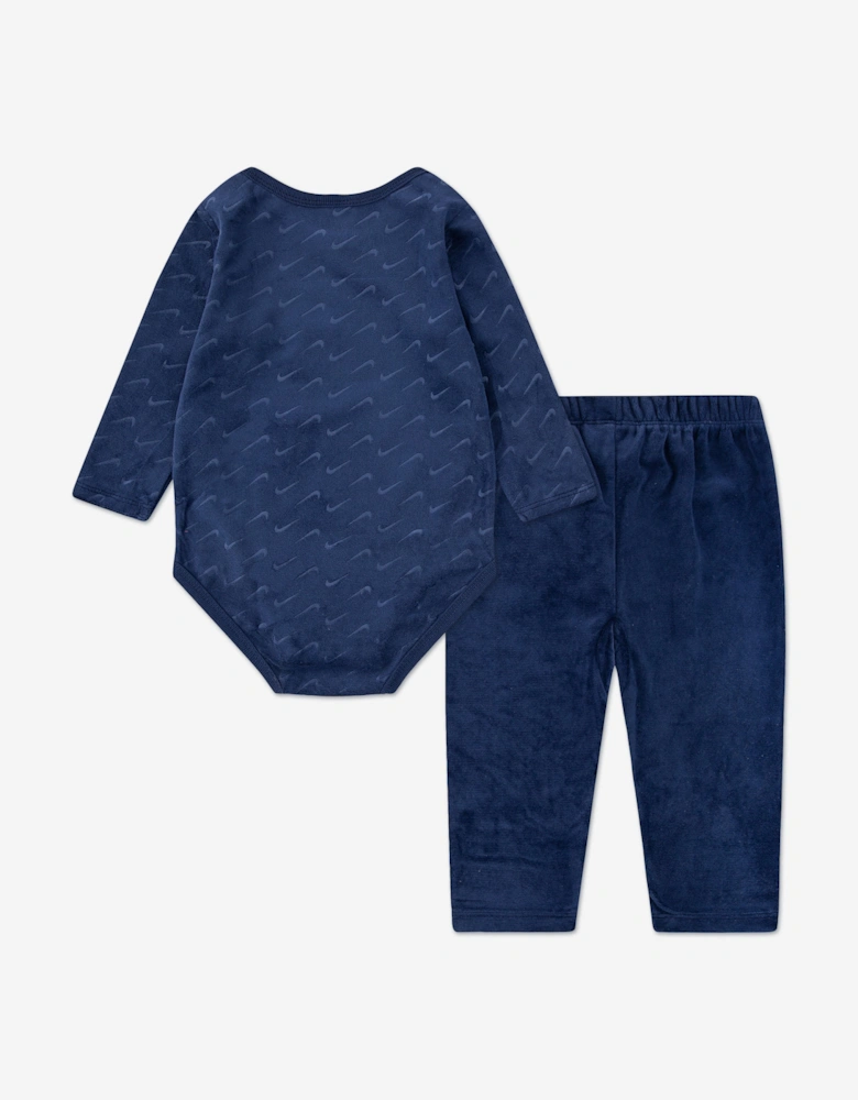 Baby 3 Piece Velour Swoosh Bodysuit Set in Navy