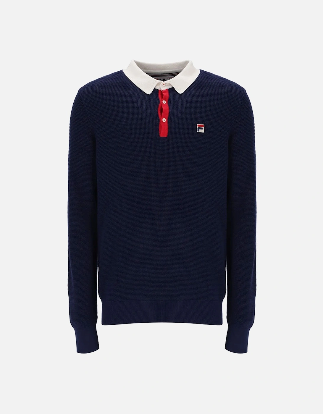Vintage Nowell Waffle Knitted Longsleeved Polo Shirt - Navy/Gardenia/Red, 3 of 2
