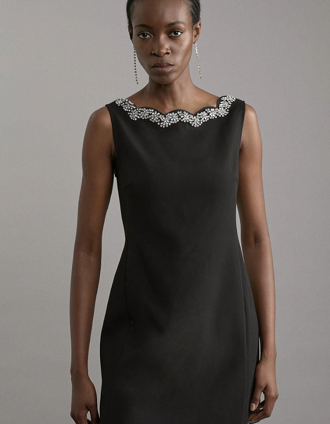 Crystal Embellished Scalloped Tailored Mini Dress, 2 of 1