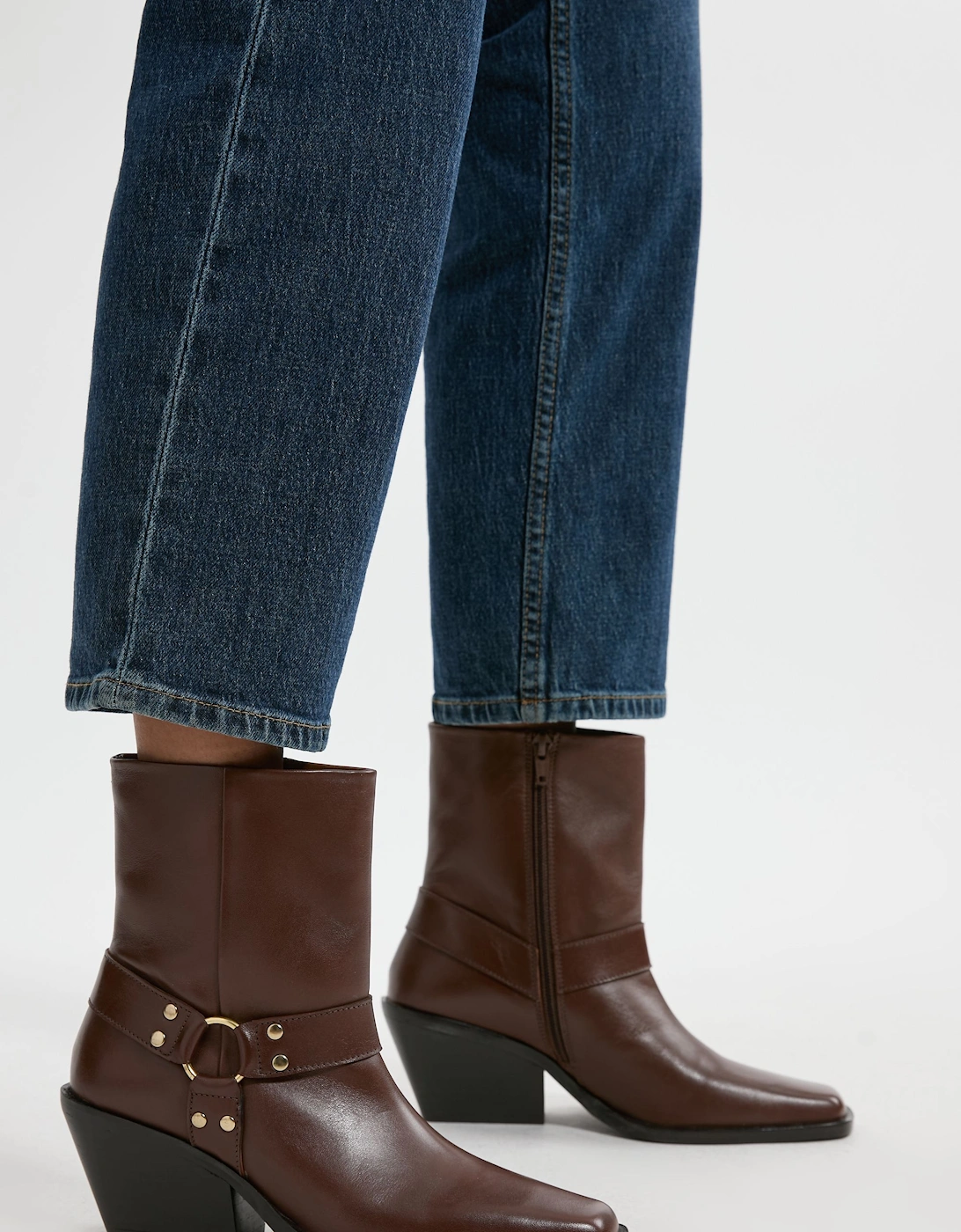 Square Toe Leather Cowboy Heeled Ankle Boot, 2 of 1