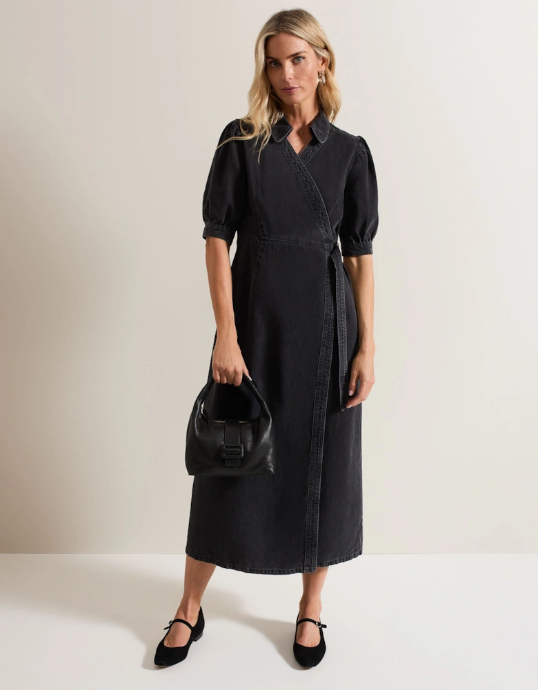 Senita Grey Denim Wrap Dress Plain