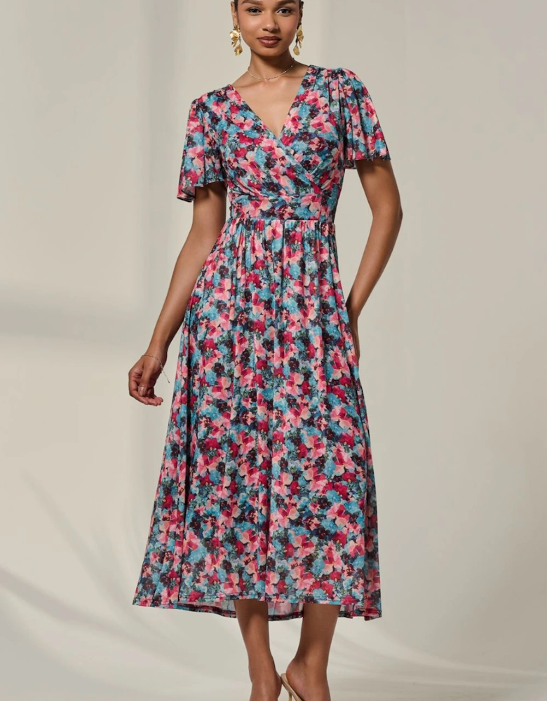 Wrap Front Mesh Maxi Dress