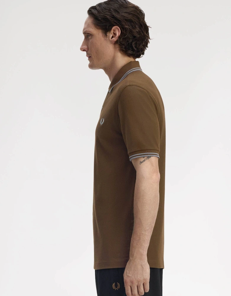 Mens Twin Tipped Signature Polo Shirt - Burnt Tobacco/Stockport Blue 49A
