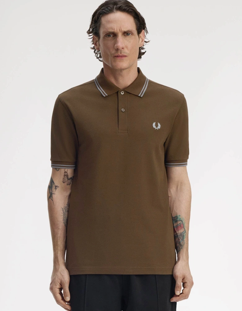 Mens Twin Tipped Signature Polo Shirt - Burnt Tobacco/Stockport Blue 49A