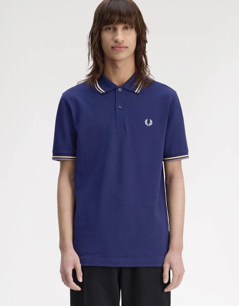 Mens Twin Tipped Signature Polo Shirt - French Navy/Champion's Gold/Stockport Blue 48A