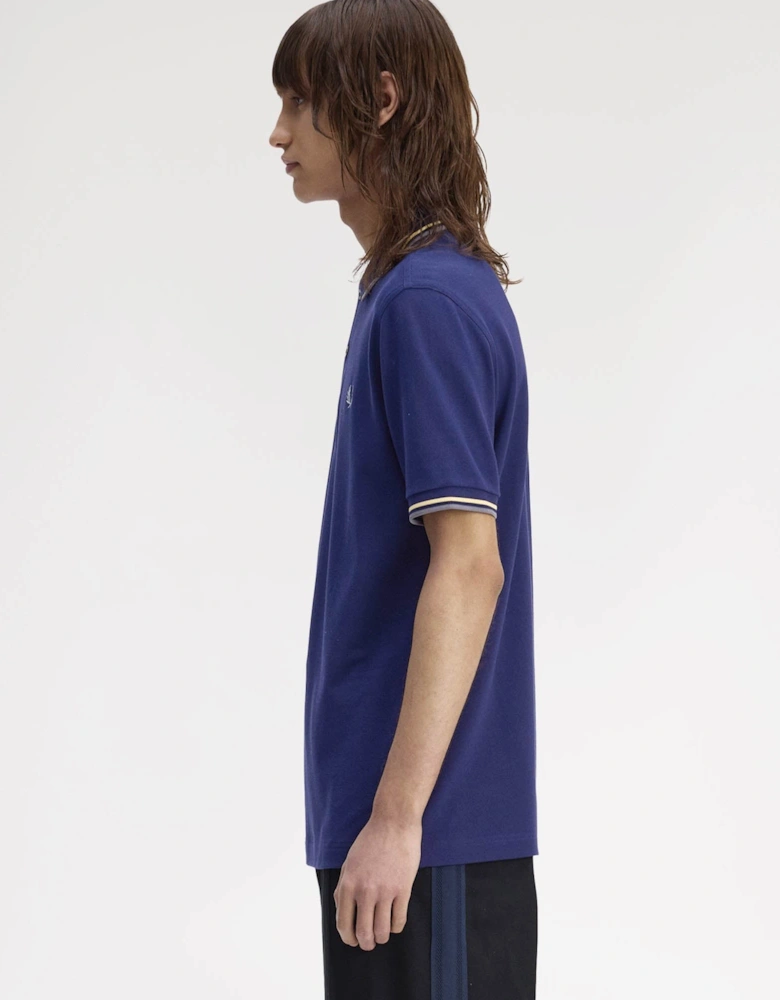 Mens Twin Tipped Signature Polo Shirt - French Navy/Champion's Gold/Stockport Blue 48A