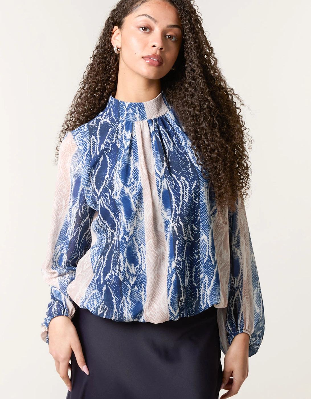Navy Snake Skin High Neck Blouse, 2 of 1