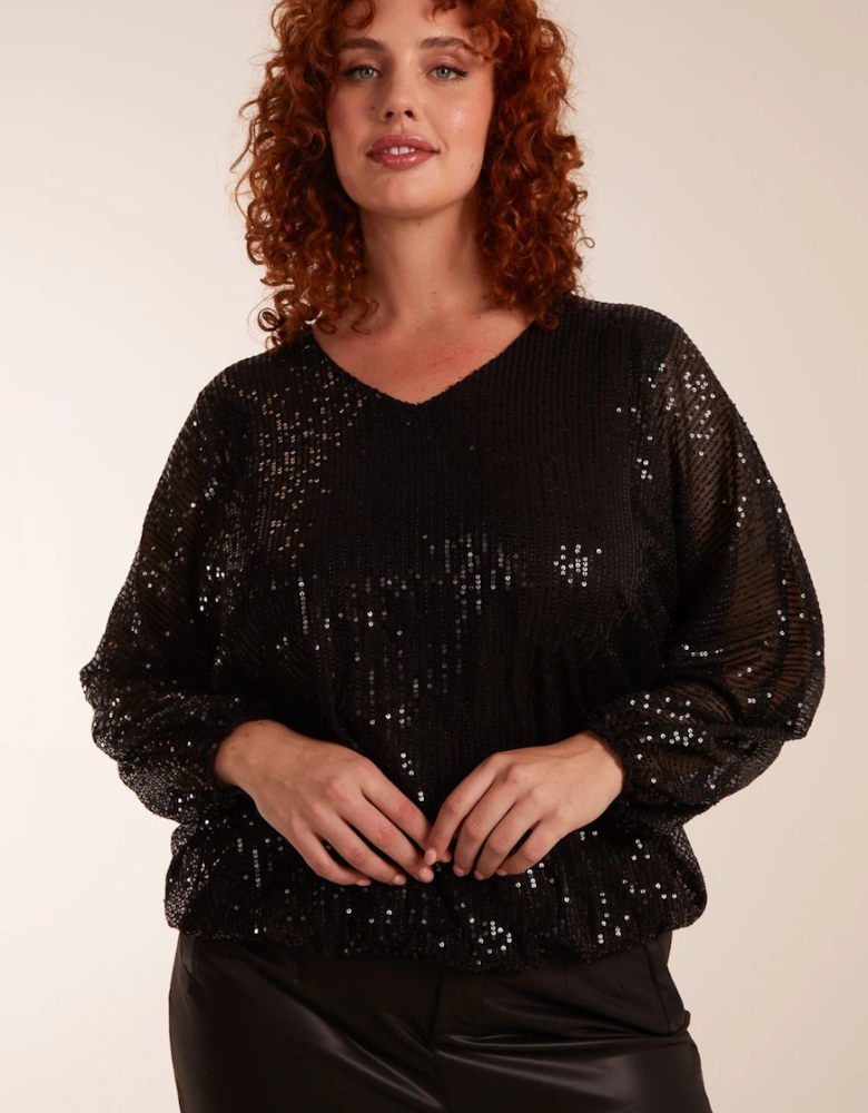 Curve Sequin Batwing Blouse
