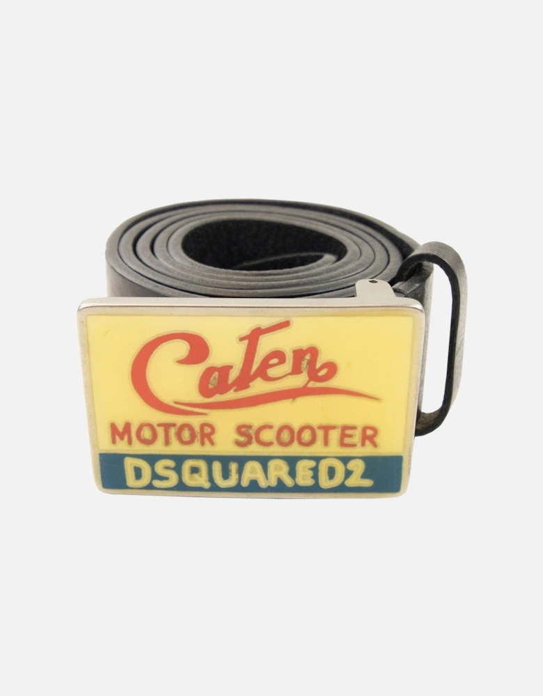 Rectangular Buckle Motor Scooter Belt Black