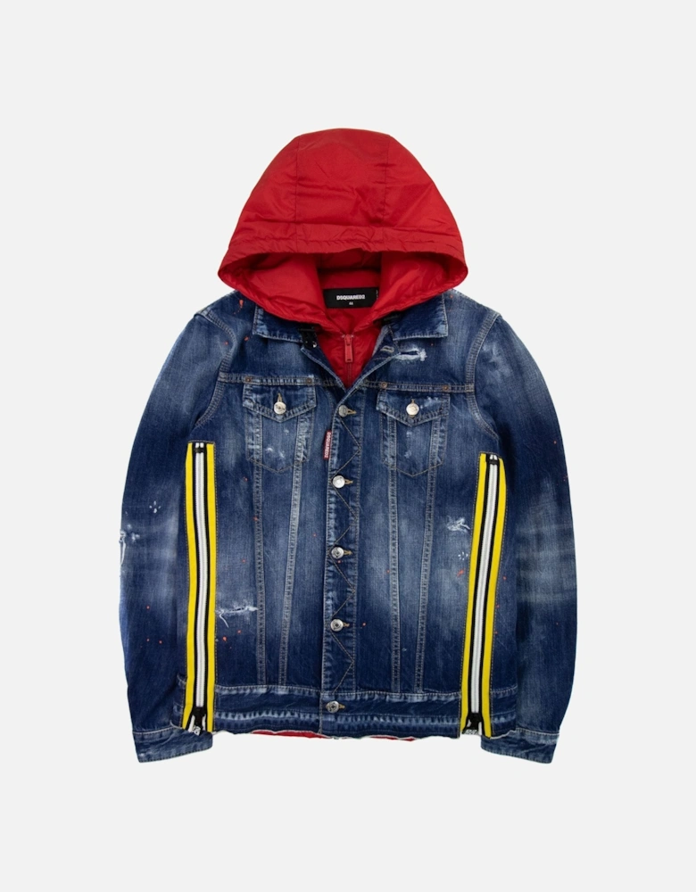 Nylon Interio Contrast Hood Denim Jacket Denim 470