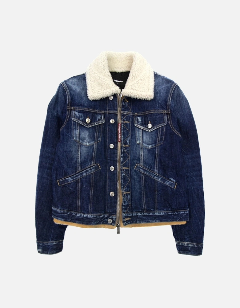 Faux Shearling Lined Denim Jacket Denim 470