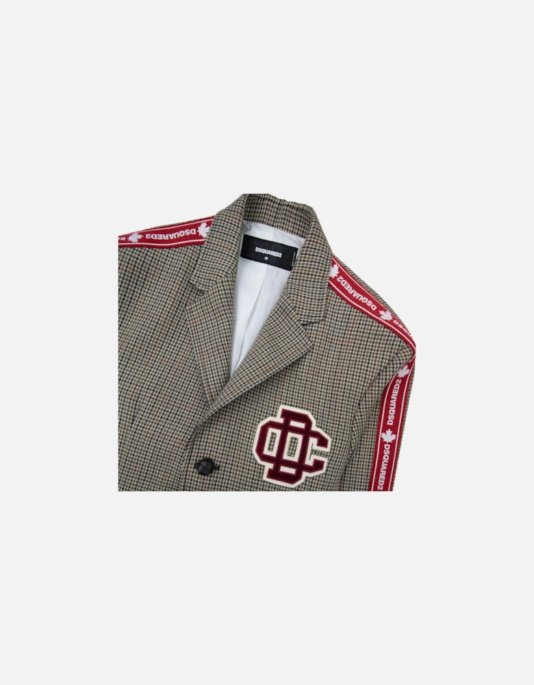 Tape Detail Check Sport Blazer Jacket Beige 001
