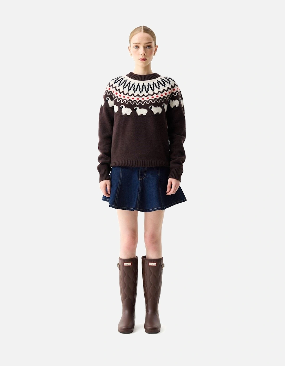 Ashie Crew Fair Isle Knit Polyester Women's Chocolate Crew Neck Jumpers