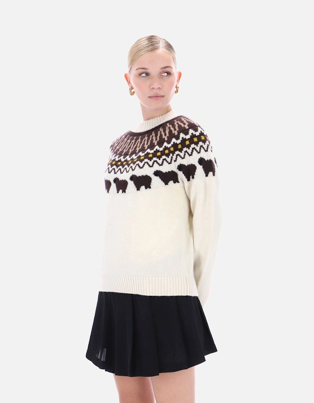 Ashie Crew Fair Isle Knit Polyester Women's White Crew Neck Jumpers, 4 of 3