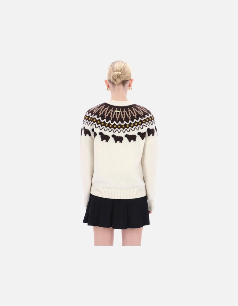Ashie Crew Fair Isle Knit Polyester Women's White Crew Neck Jumpers