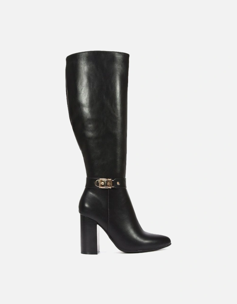 'Audrey' Wide Calf Block Heel Point Toe Knee High Boots