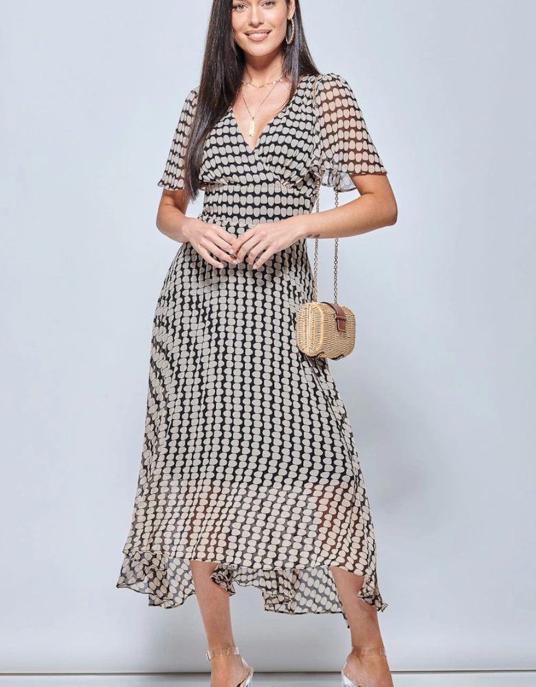 V Neck Pleated Chiffon Maxi Dress