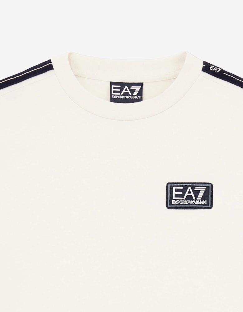 Emporio Armani Boys Train Logo Tape T-Shirt in Ivory
