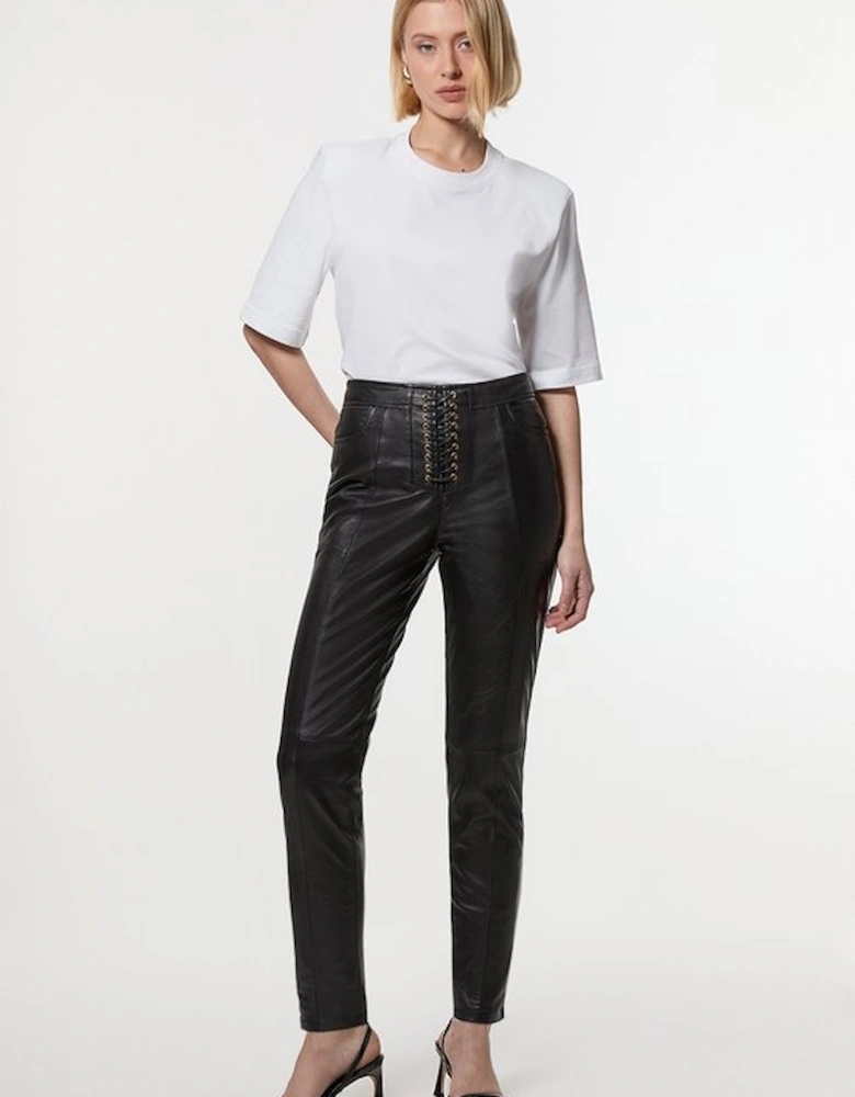 Leather Lace Up Slim Leg Trousers