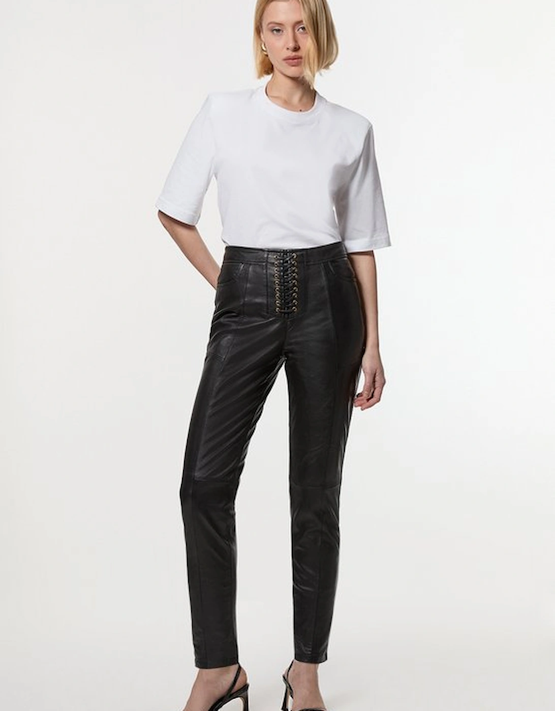 Leather Lace Up Slim Leg Trousers, 5 of 4