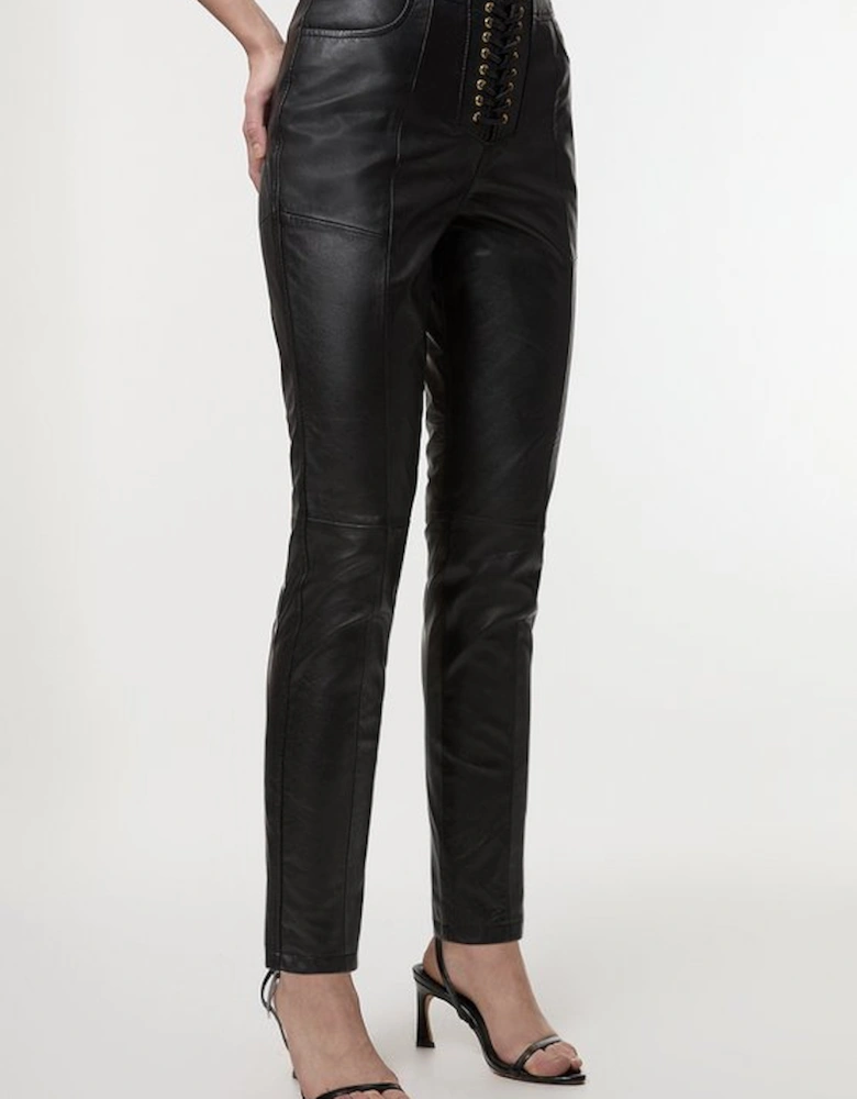 Leather Lace Up Slim Leg Trousers
