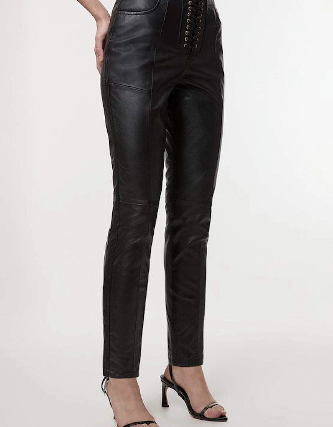 Leather Lace Up Slim Leg Trousers