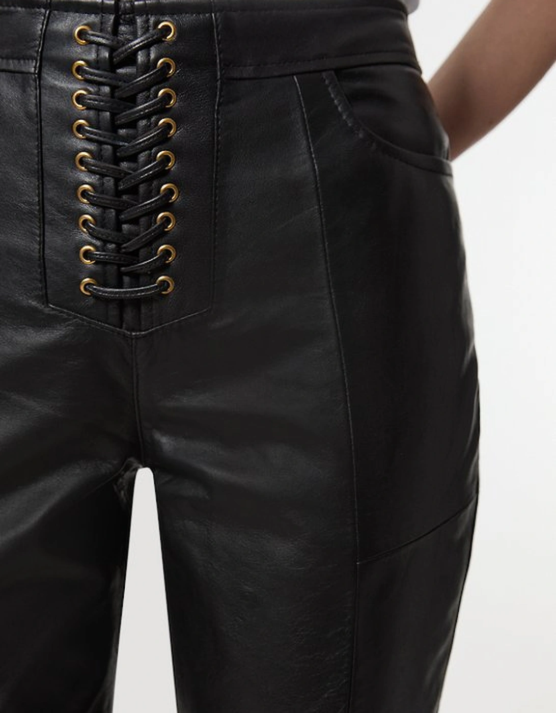 Leather Lace Up Slim Leg Trousers