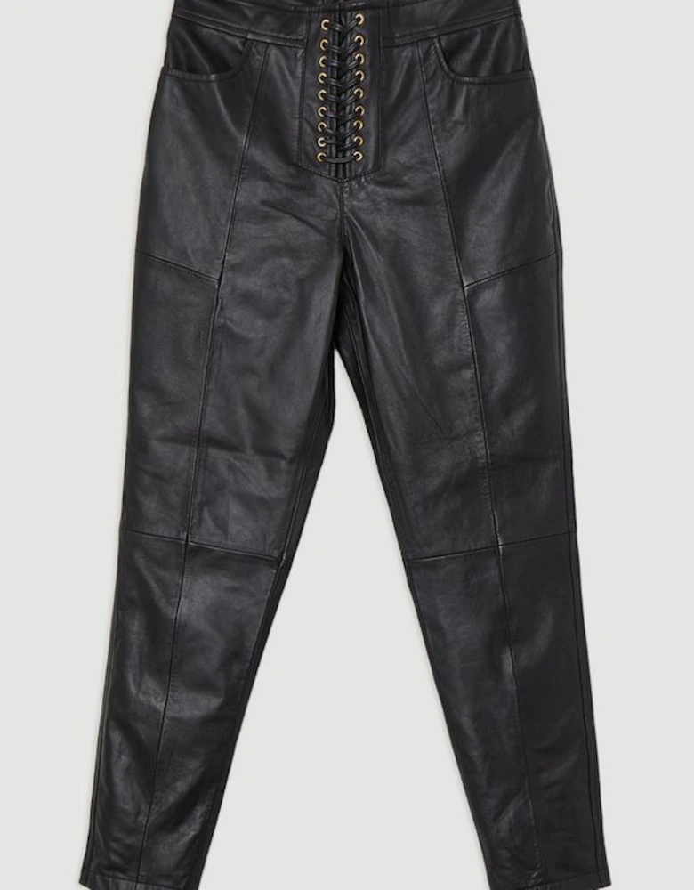 Leather Lace Up Slim Leg Trousers