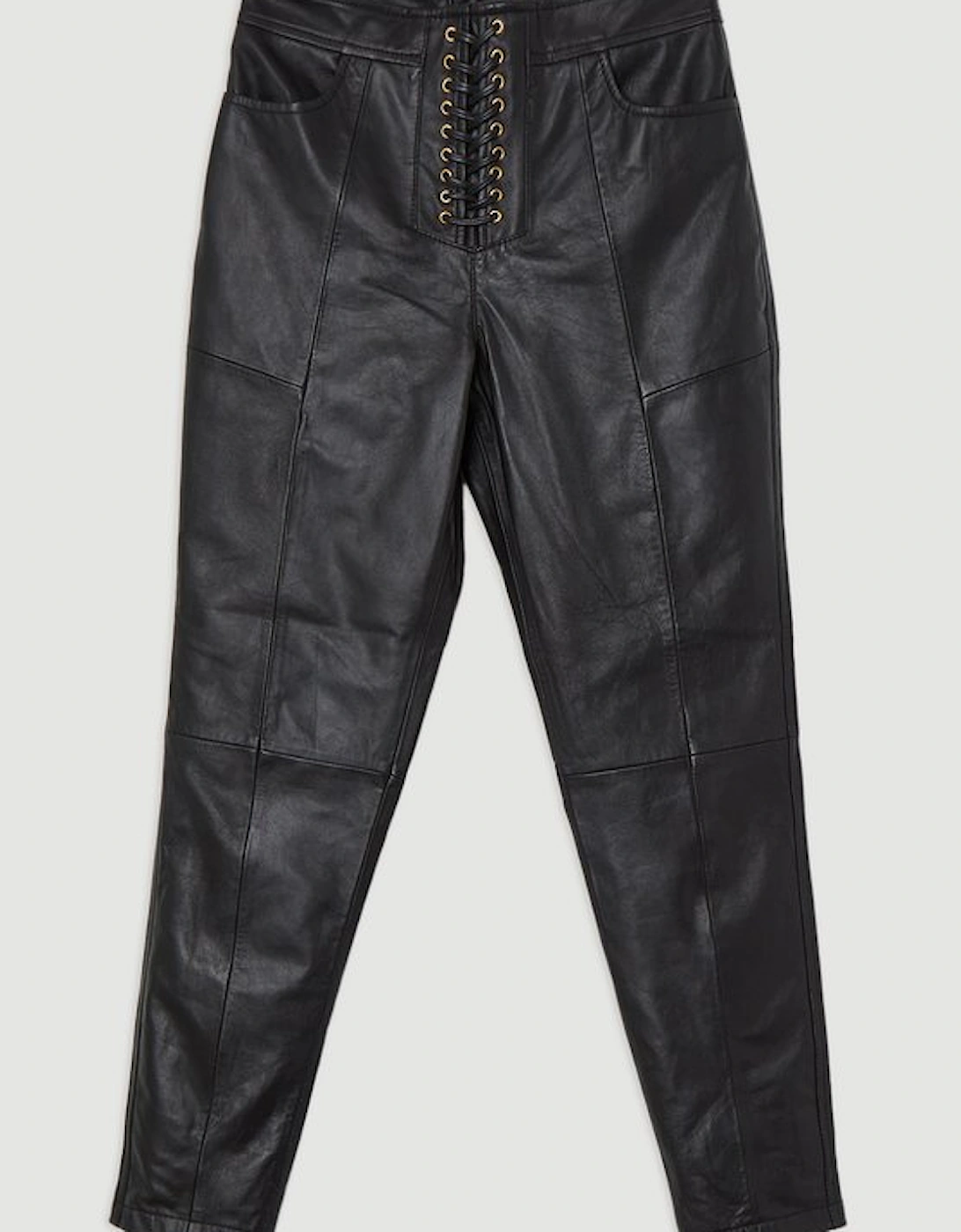 Leather Lace Up Slim Leg Trousers